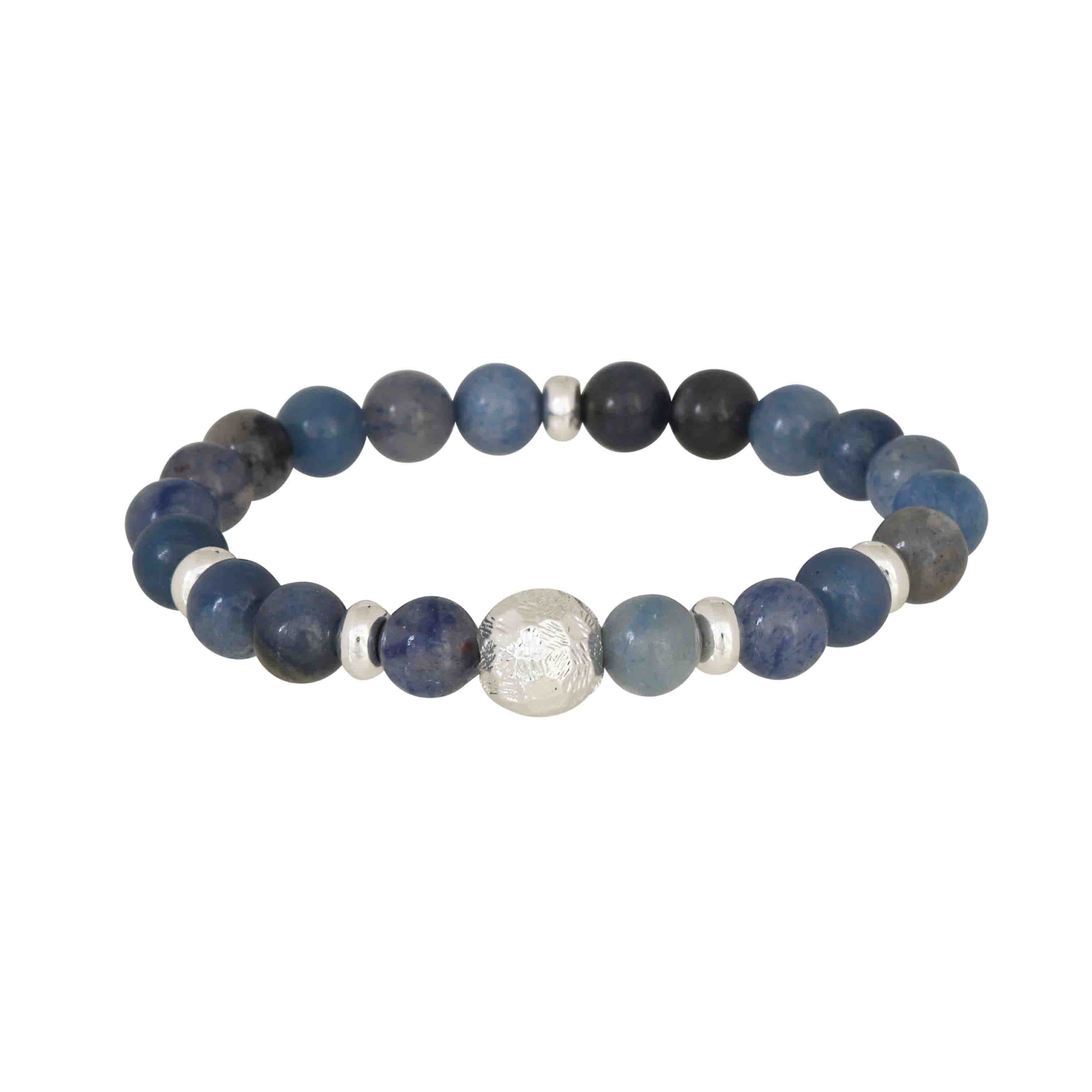 Lapis Stone & Silver Beaded Stretch Bracelet